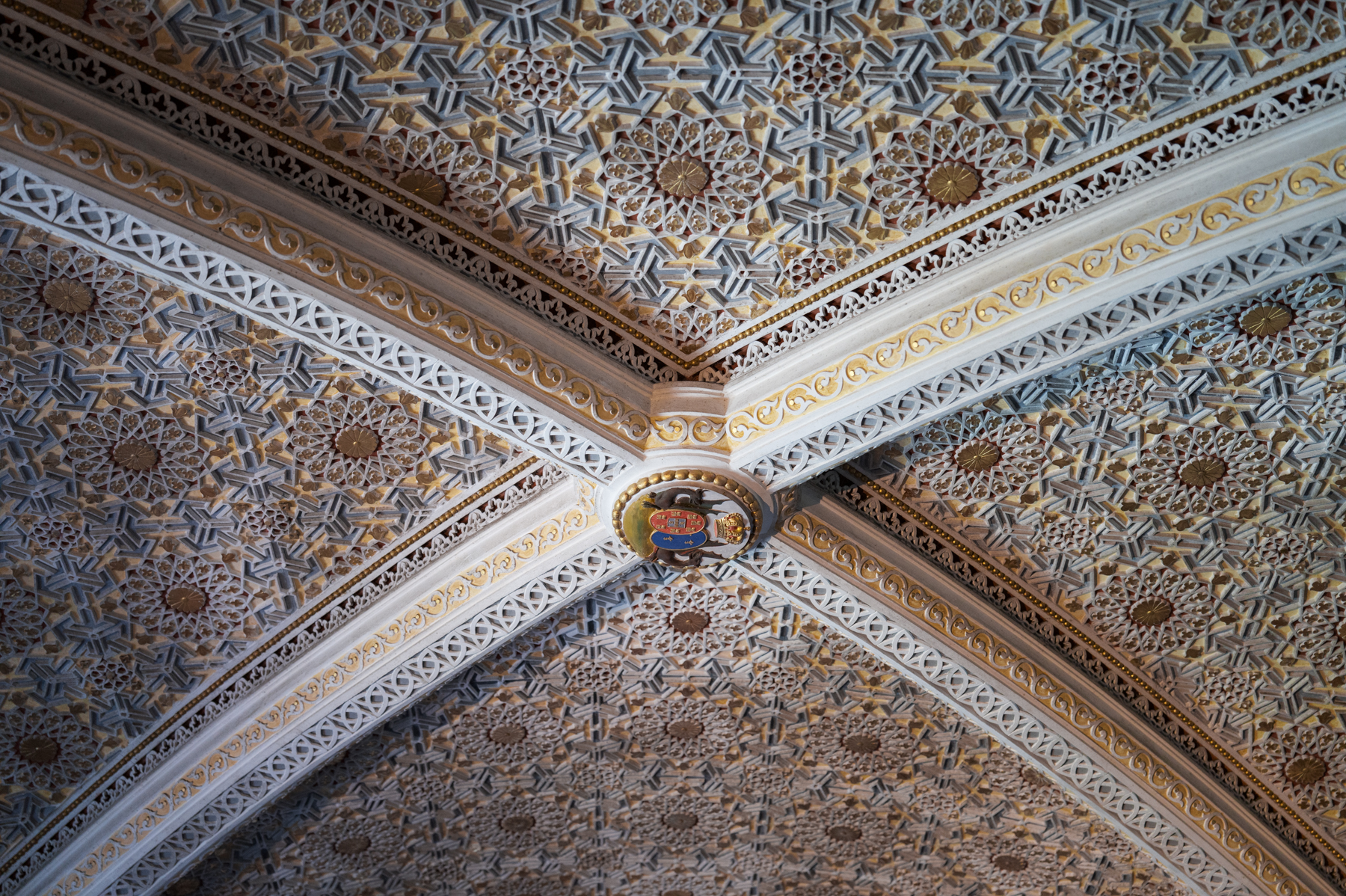 Ceiling detail inside Pena Palace in the Sintra Mountains.