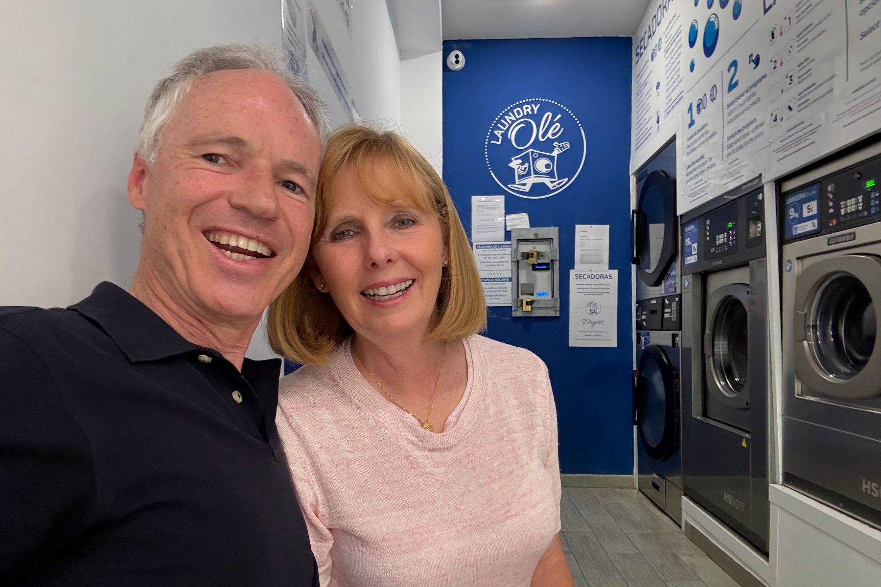 Keith and Andrea, at a laundromat in Seville.