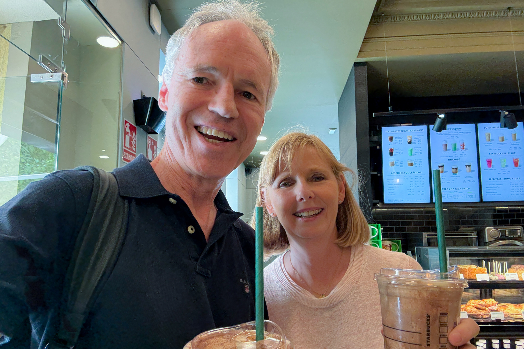 Keith and Andrea, getting a Starbucks Tiramisu Iced Latte in Seville.