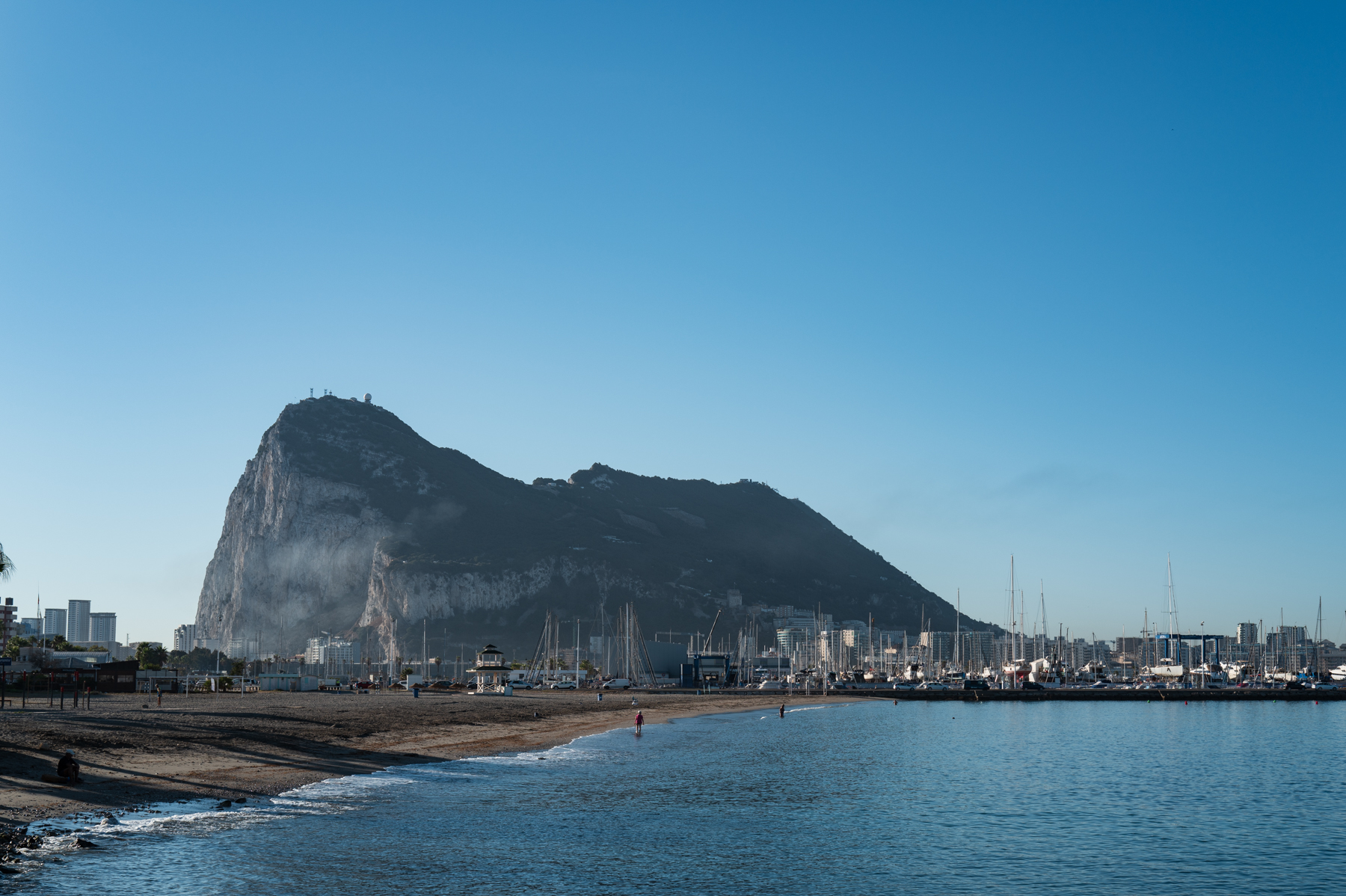 The Rock of Gibraltar, viewed from the coast of Spain.