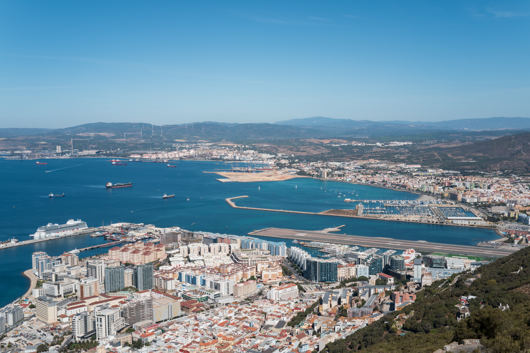 Looking across Gibraltar to Spain.