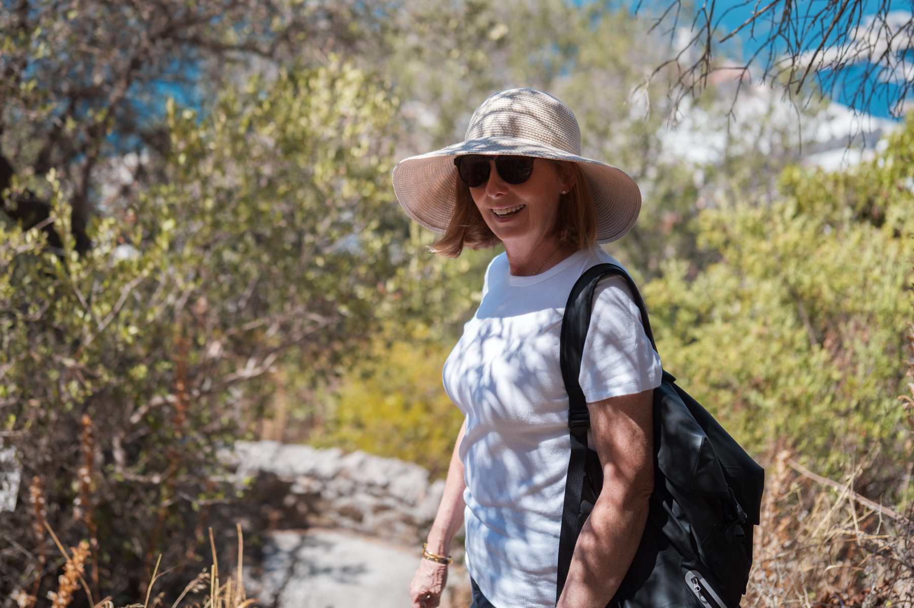 Andrea, on the way to the Windsor Suspension Bridge on the Rock of Gibraltar.