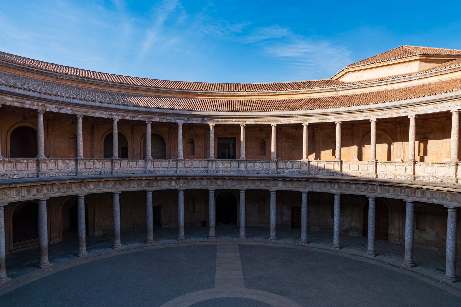 The circular courtyard at the Palacio de Carlos V at the Alhambra in Granada.