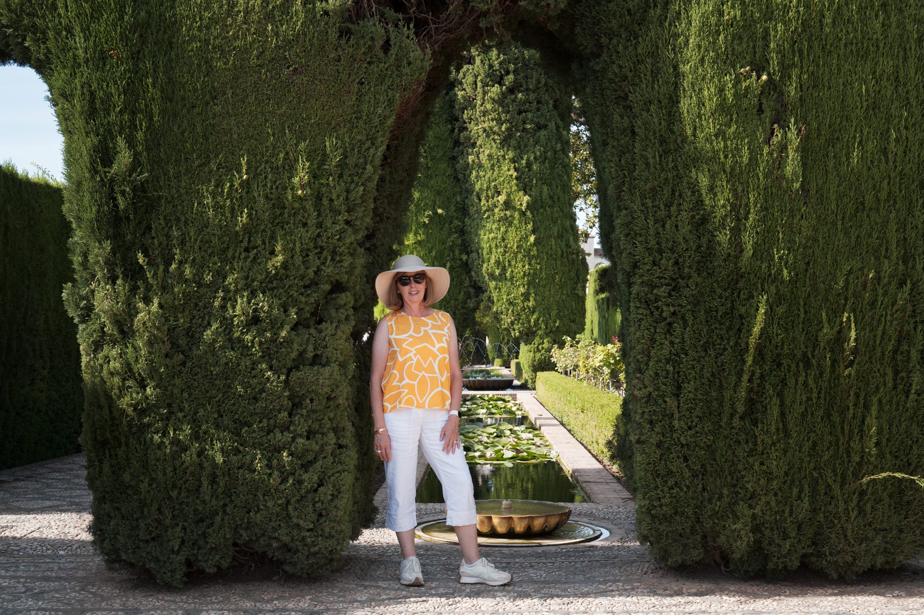 Andrea, at the Court of the Water Channel in the Generalife in Granada.