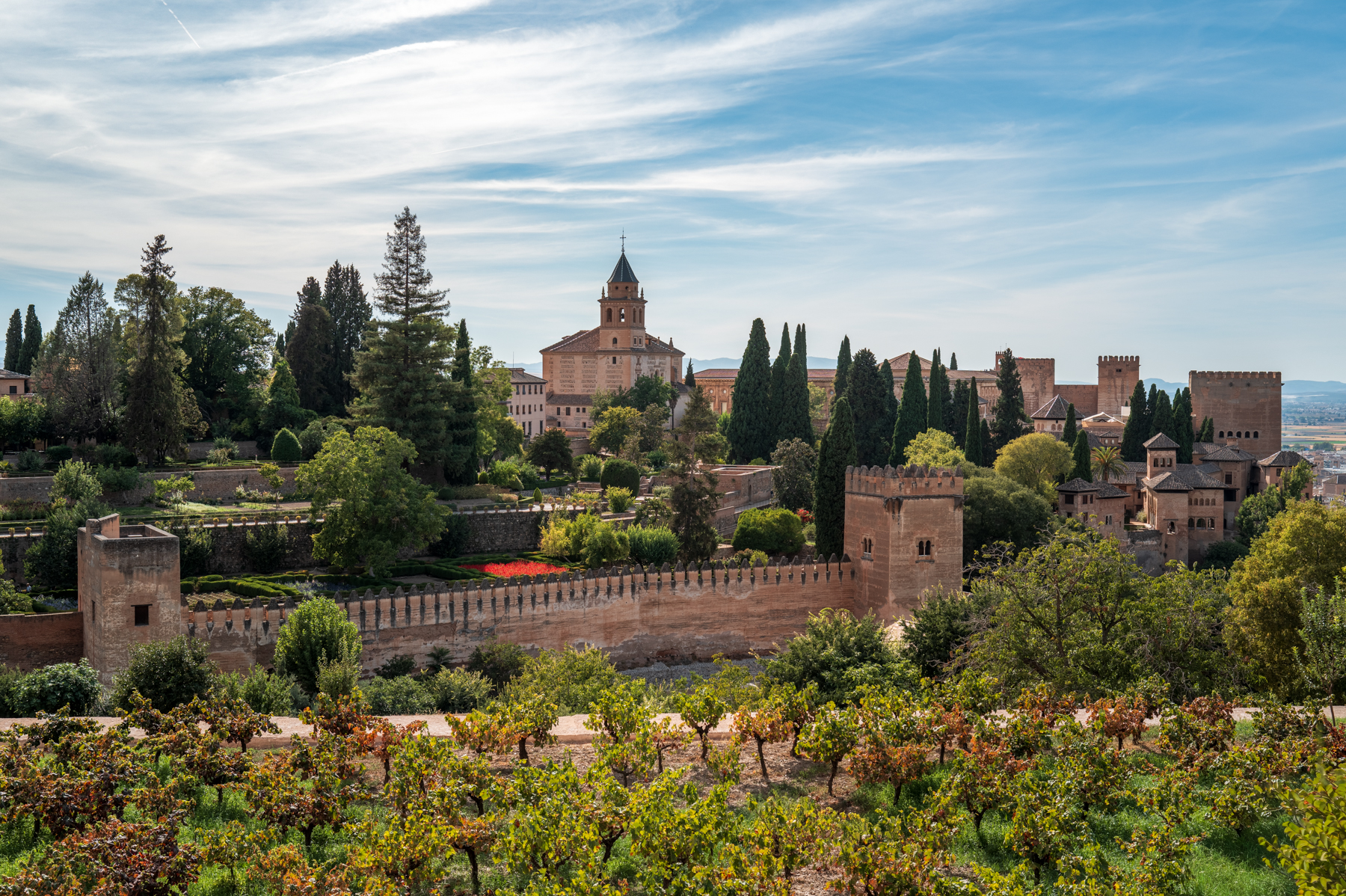 Looking back at the Alhambra complex from the Generalife in Granada.
