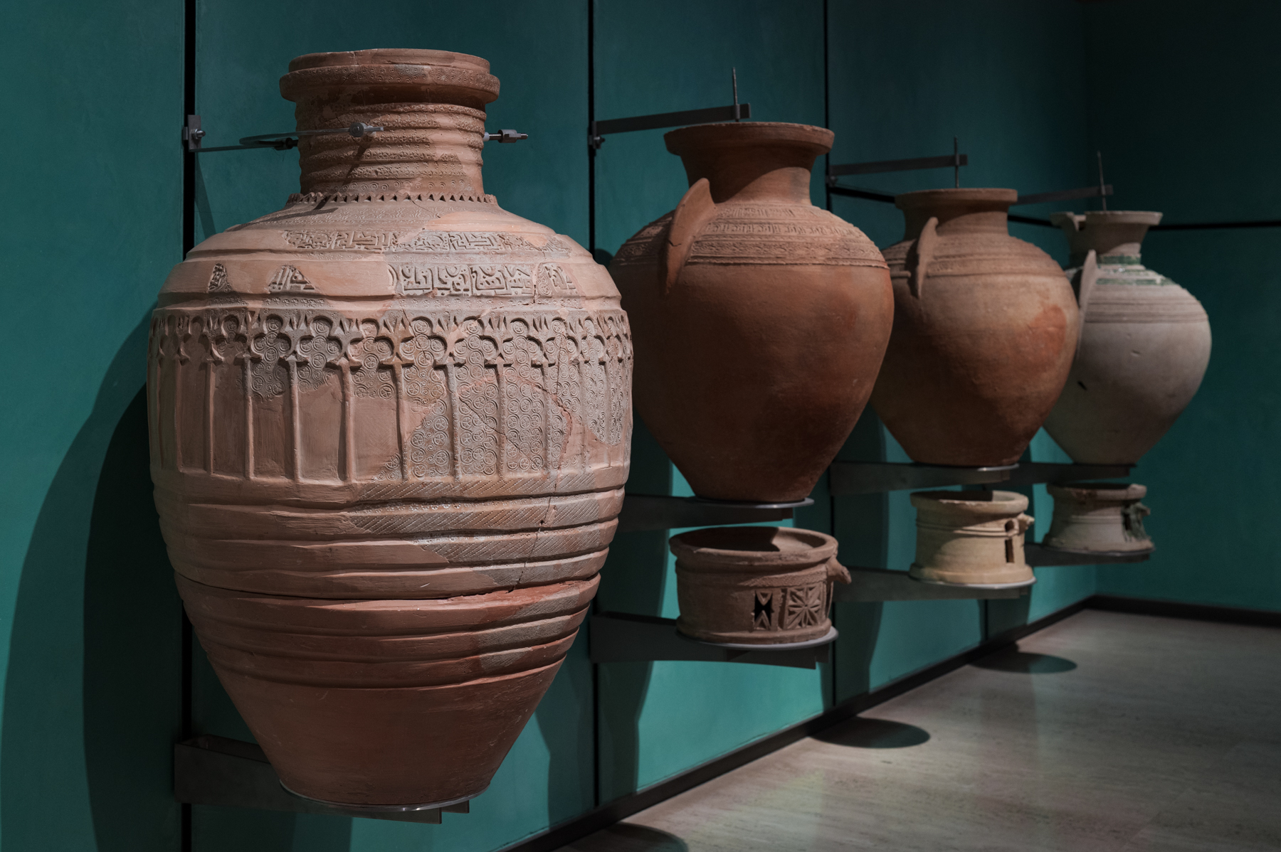 Moorish urns at the Museo de la Alhambra in Granada.