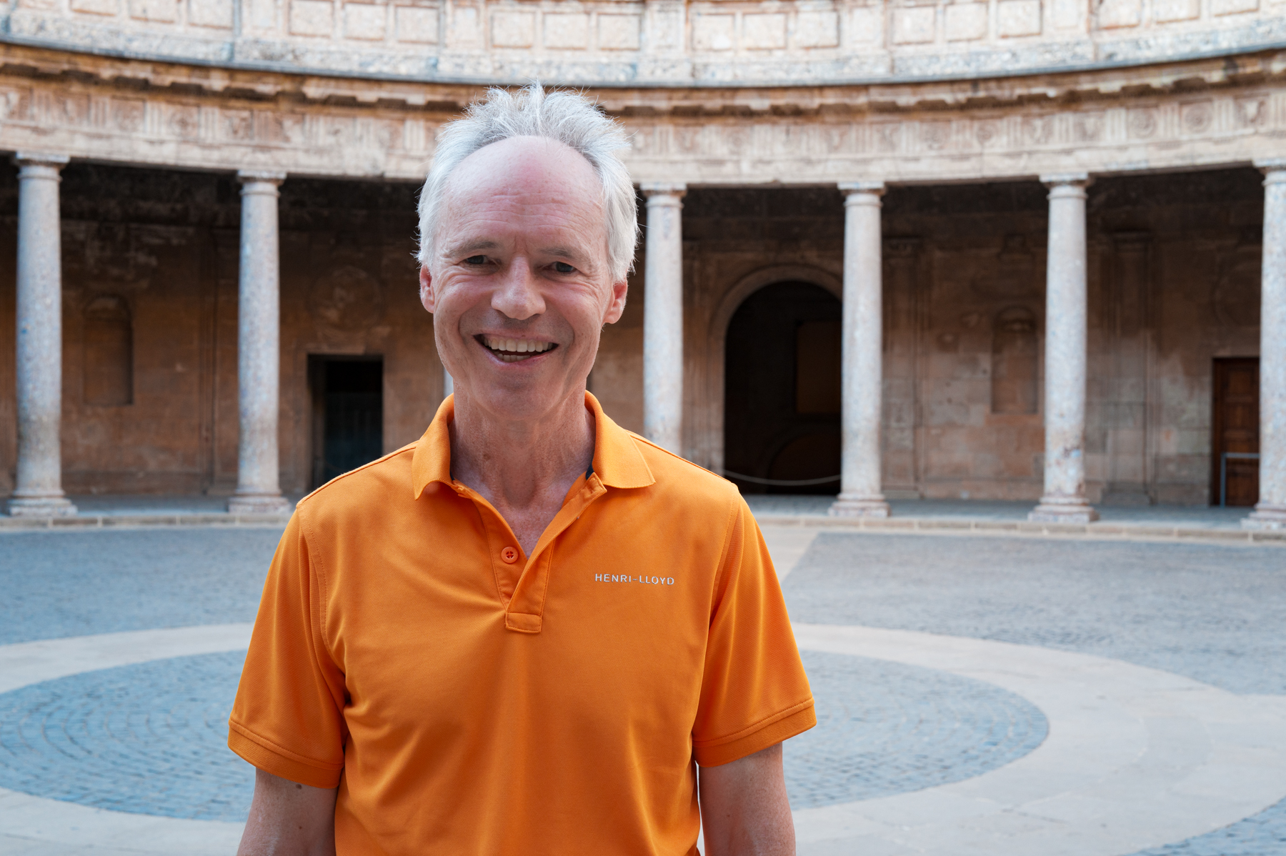 Keith, in the circular courtyard at the Palacio de Carlos V at the Alhambra in Granada.