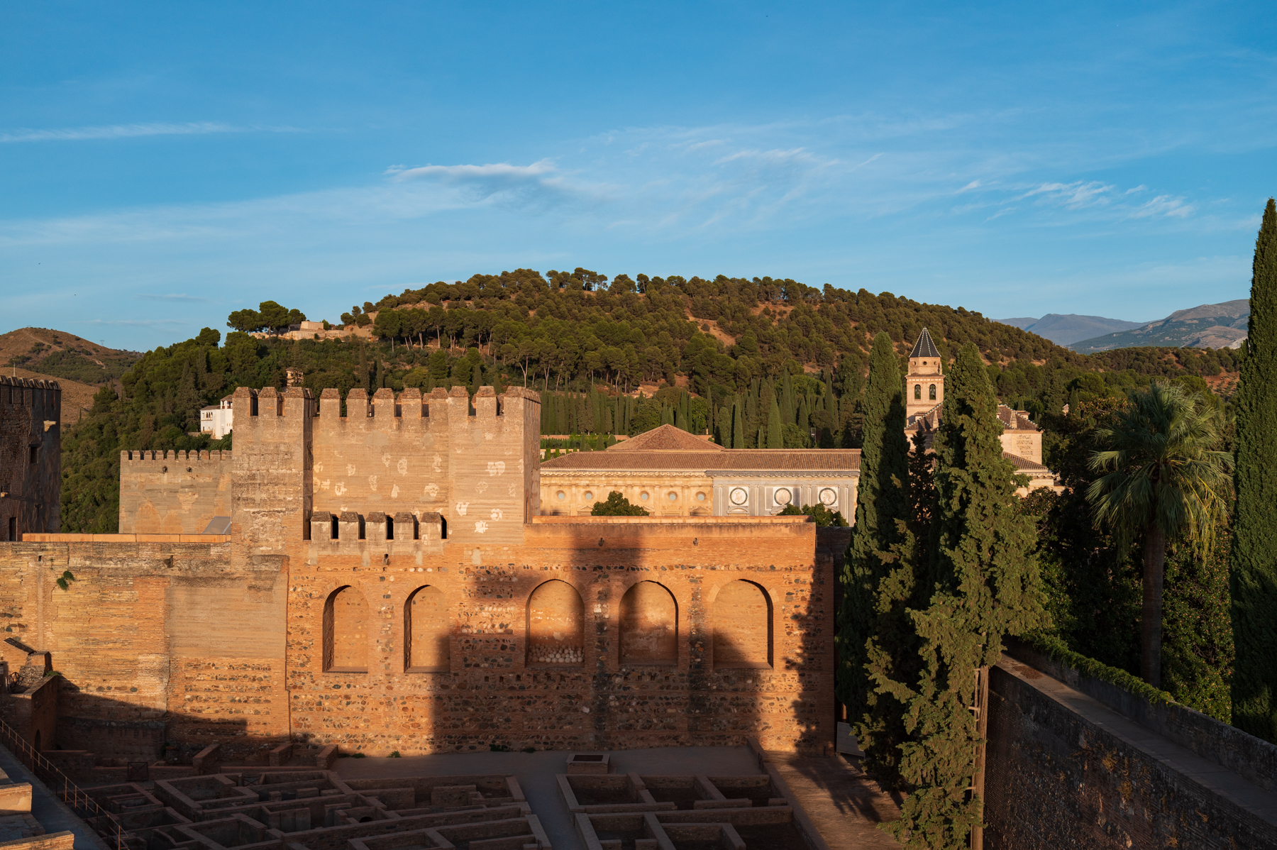 Looking over the Plaza de armas at the Alcazaba at the Alhambra in Granada.
