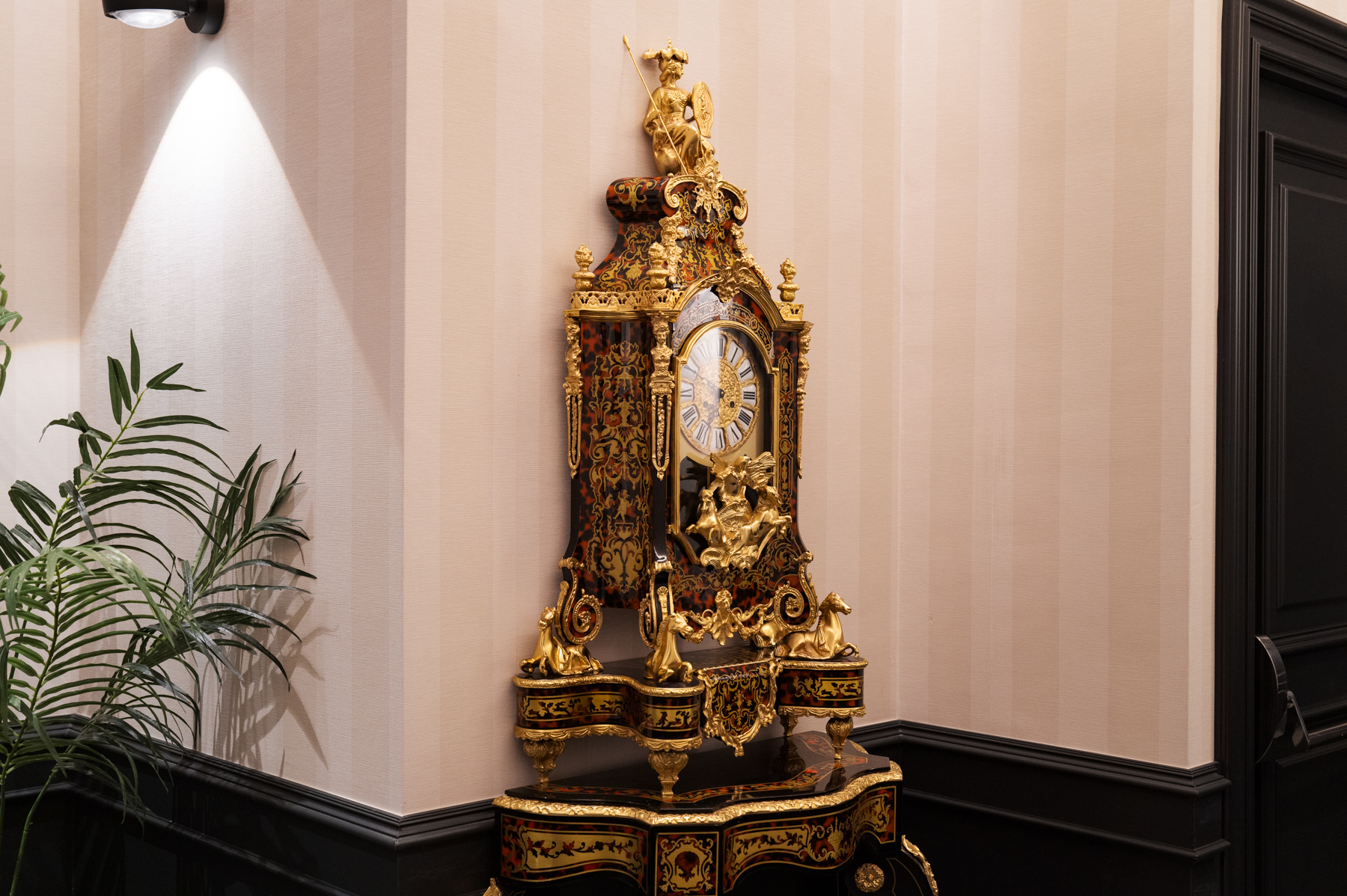 Boulle-style French antique clock outside our room at the Palacio Vallier Hotel in Valencia.