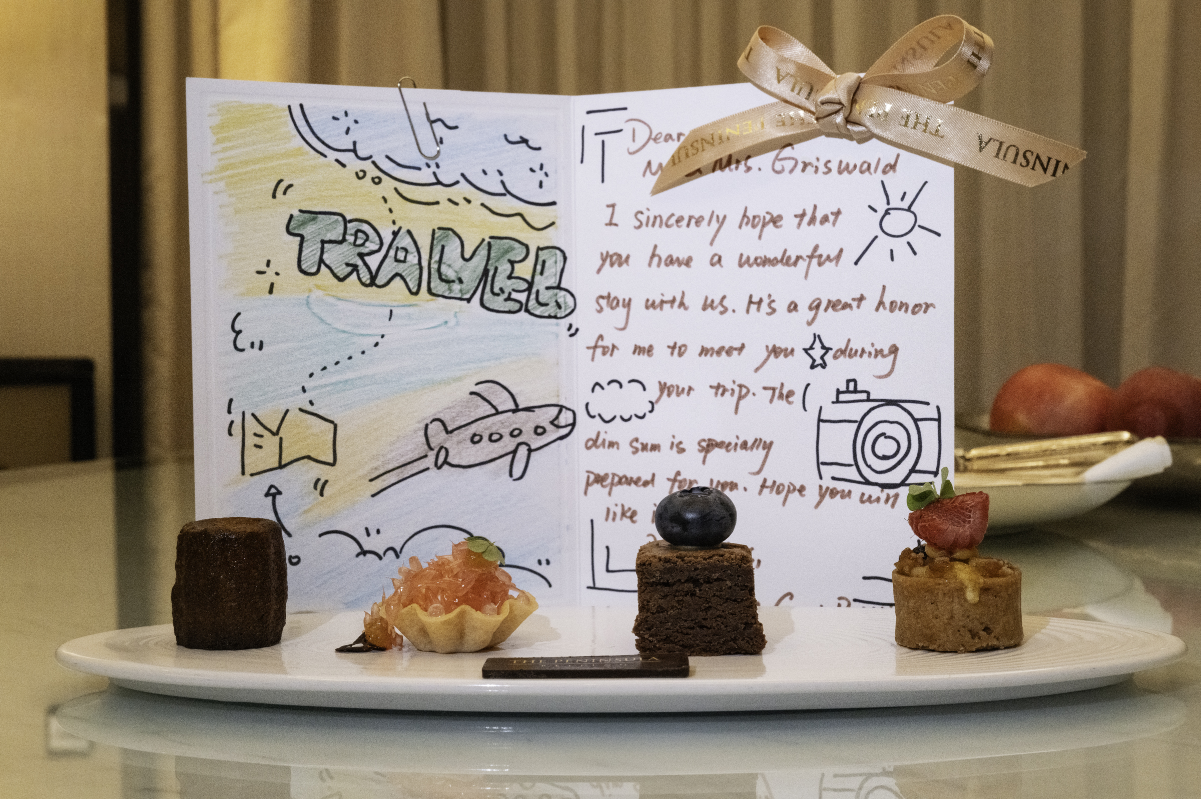 Treats and a very nice letter from Elias at the Peninsula Beijing.